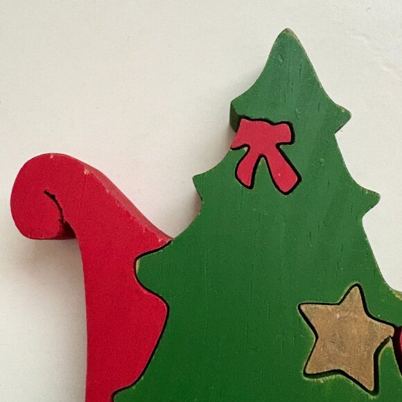 Santa Sleigh Jigsaw Puzzle Block Wood Handcrafted Christmas Figurine 3D Vintage - Picture 14 of 15